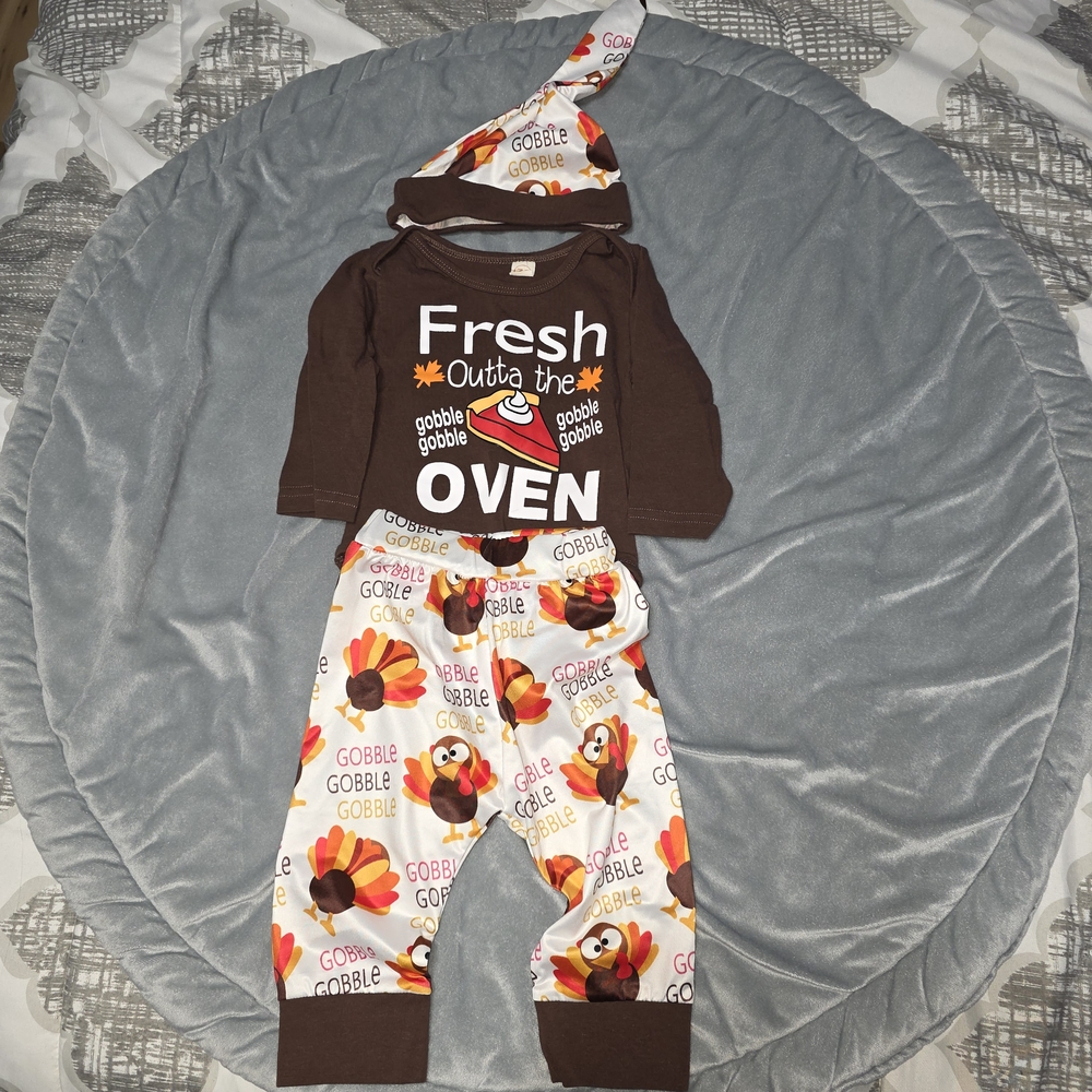 Brown "Fresh Outta the Oven" Thanksgiving Baby 3-Piece Set